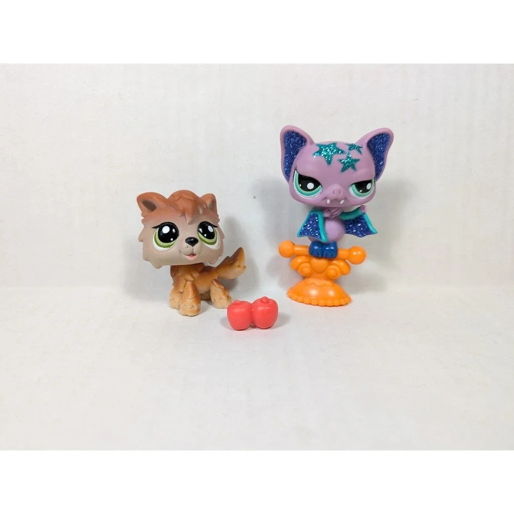 Authentic Littlest Pet Shop Timber Wolf #2141 Glitter Bat #2142 Pretty Pairs